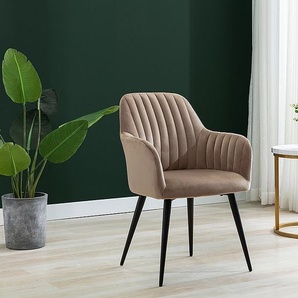 Stuhl mit Armlehnen 6er-Set - Samt & Metall schwarz - Beige - ELEANA