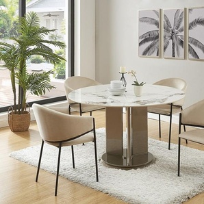 Stuhl mit Armlehnen 6er-Set - Samt & Schwarzes Metall - Beige - ORDIDA von Pascal MORABITO