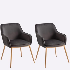 Stuhl Stühle Gr. 2 St., Polyester, grau Polsterstuhl Esszimmerstuhl 4-Fuß-Stuhl Küchenstühle