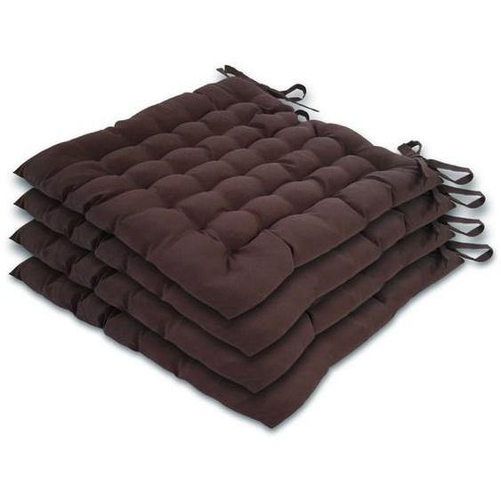 Stuhlkissen Set 4 Stück 40x43 cm Sitzkissen Stuhlauflage mit Bindeband Bezug 100% Polyester braun