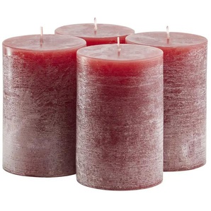 HOME STORY Stumpenkerze  4er-Set   ¦ rot ¦ Paraffin ¦ Maße (cm): B: 14 H: 11 T: 14.0