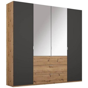 Stylife Drehtürenschrank, Graphit, Eiche, Holzwerkstoff, 5 Fächer, 3 Schubladen, 201x223x60 cm, Made in Germany, Goldenes M, Blauer Engel, Typenauswahl, Beimöbel erhältlich, umfangreiches Zubehör in verschiedenen Größen Holzdekoren erhältlich, Kinder- &