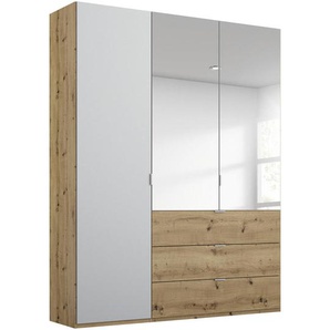 Stylife Drehtürenschrank, Grau, Eiche, Holzwerkstoff, 3 Fächer, 3 Schubladen, 151x223x60 cm, Blauer Engel, Goldenes M, Made in Germany, Beimöbel erhältlich, umfangreiches Zubehör in verschiedenen Größen Holzdekoren Typenauswahl, Kinder- & Jugendzimmer,