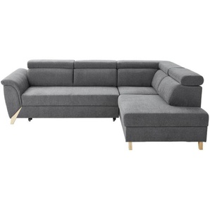 Stylife Ecksofa, Dunkelgrau, Textil, Buche, vollmassiv, 5-Sitzer, Ottomane rechts, L-Form, 265x200 cm, Stoffauswahl, seitenverkehrt erhältlich, Rücken echt, Wohnzimmer, Sofas & Couches, Wohnlandschaften, Ecksofas