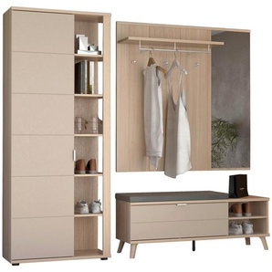 Stylife Garderobe Basel-G, Eiche, Kaschmir, Holzwerkstoff, 5-teilig, 225x199x38 cm, Garderobe, Garderoben-Sets & Serien