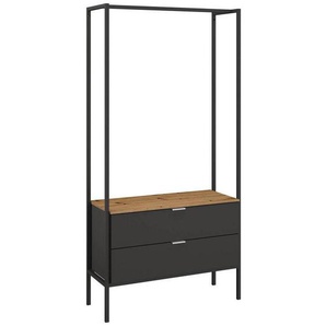 Stylife Garderobe, Graphit, Eiche Artisan, Metall, 2 Schubladen, 84x177x42 cm, Blauer Engel, Goldenes M, Made in Germany, Beimöbel erhältlich, stehend, Garderobe, Garderoben-Sets