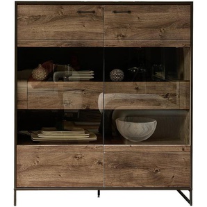 Stylife Highboard Brooklyn , Eiche, Graphit , Metall , 2 Schubladen , 120x143x43 cm , Beimöbel erhältlich , Wohnzimmer, Kommoden & Sideboards, Highboards
