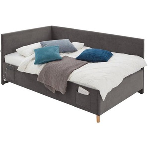 Stylife Polsterliege, Anthrazit, Textil, Eukalyptusholz, 120x200 cm, Reach, gepolstertes Kopfteil, in verschiedenen Größen erhältlich, Wohnzimmer,
