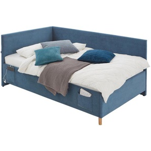 Stylife Polsterliege, Blau, Textil, Eukalyptusholz, 90x200 cm, Reach, gepolstertes Kopfteil, in verschiedenen Größen erhältlich, Wohnzimmer, Sessel,