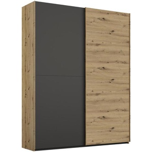 Stylife Schwebetürenschrank , Graphit, Eiche Artisan , Holzwerkstoff , 4 Fächer , 151x223x68 cm , Blauer Engel, Goldenes M, Made in Germany , Typenauswahl, Beimöbel erhältlich, umfangreiches Zubehör in verschiedenen Größen Holzdekoren erhältlich , Kinder