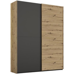 Stylife Schwebetürenschrank, Graphit, Eiche Artisan, Holzwerkstoff, 4 Fächer, 151x223x68 cm, Blauer Engel, Goldenes M, Made in Germany, Typenauswahl, Beimöbel erhältlich, umfangreiches Zubehör in verschiedenen Größen Holzdekoren erhältlich, Kinder- &