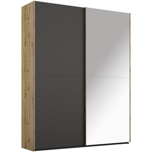 Stylife Schwebetürenschrank, Graphit, Eiche, Holzwerkstoff, 4 Fächer, 151x223x68 cm, Blauer Engel, Goldenes M, Made in Germany, Typenauswahl, Beimöbel erhältlich, umfangreiches Zubehör in verschiedenen Größen Holzdekoren erhältlich, Kinder- &