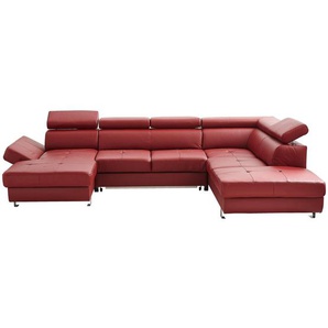 Stylife Wohnlandschaft, Bordeaux, Textil, Leder, Kombination Echtleder/Lederlook, Rindleder, 6-Sitzer, U-Form, 334x212 cm, Goldenes M, Lederauswahl,