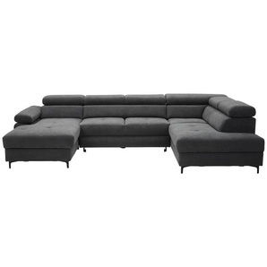 Stylife Wohnlandschaft Combo, Graphit, Textil, 5-Sitzer, Ottomane rechts, U-Form, 333x206 cm, Made in EU, Liegefunktion, Rücken echt, Wohnzimmer, Sofas & Couches, Wohnlandschaften, Wohnlandschaften in U-Form