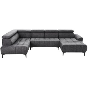 Stylife Wohnlandschaft, Graphit, Textil, 4-Sitzer, Ottomane rechts, U-Form, 340x191 cm, Typenauswahl, Stoffauswahl, seitenverkehrt erhältlich, Hocker erhältlich, Wohnzimmer, Sofas & Couches, Wohnlandschaften, Wohnlandschaften in U-Form