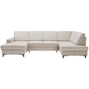 Stylife Wohnlandschaft, Hellgrau, Textil, 4-Sitzer, Ottomane rechts, U-Form, 317x185 cm, Made in EU, Rücken echt, Wohnzimmer, Sofas & Couches,