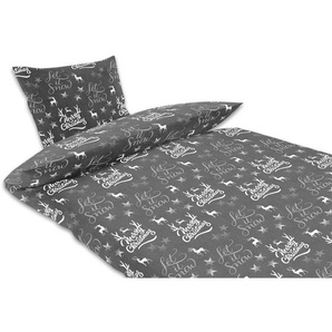 Sun Garden - Bettwäsche Merry Christmas, Anthrazit 2-teilig, 100% Baumwoll-Satin