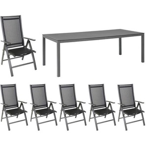 Sungörl Bornheim Gartenmöbel-Set 7-tlg. Tisch 220x100cm Schwarz
