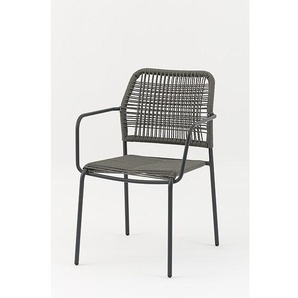 Sungörl Stuhl Rom mit Armlehne in anthrazit - Stahlrohr mit Kunststoffgeflecht