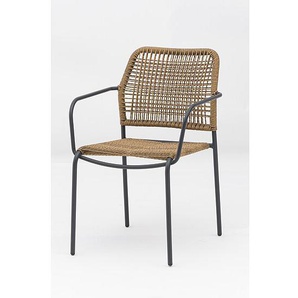 Sungörl Stuhl Rom mit Armlehne in natur - Stahlrohr mit Kunststoffgeflecht