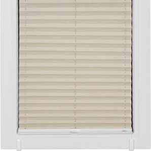 Plissee SUNLINES One Size Style Crush Plissees Gr. 100 cm, zweiseitig verschiebbar, 105 cm, beige (sand, weiß, weiß) Plissees ohne Bohren Zubehörfarbe zum Klemmen