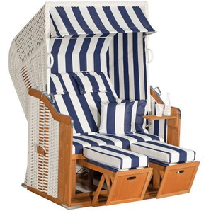SunnySmart Garten-Strandkorb Rustikal 250 PLUS 2-Sitzer weiß/blau mit Kissen