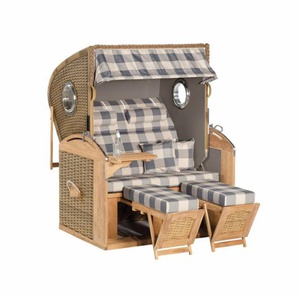 SunnySmart Rustikal 305 Z Comfort Teak XL Strandkorb mit Bullaugen - Polyrattan antik-braun | Dessin 1209 70811214-1209