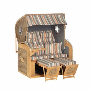 SunnySmart Rustikal 305 Z Comfort Teak XL Strandkorb mit Bullaugen - Polyrattan antik-braun | Dessin 1235 70811214-1235