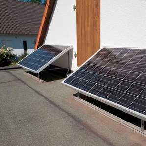 SUNSET Solarmodul Balkonkraftwerk SUNpay600plus Solarmodule inkl. Edelstahl-Halterungs-Set, auch zum Laden von E-Bikes geeignet blau (dunkelblau) Solartechnik