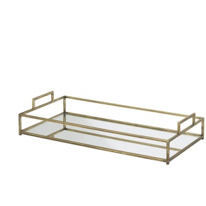 Tablett mit Spiegelboden - gold - Materialmix - 25 cm - 9,5 cm | Möbel Kraft