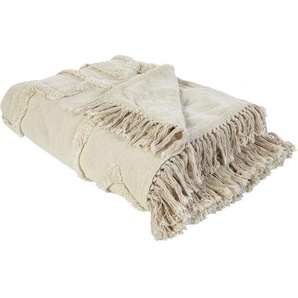 Tagesdecke Beige Baumwolle 200x220 cm mit Fransen Modern Schlafzimmer Wohnzimmer Dekodecke Sofadecke Überwurf für Sofa Bett Sessel