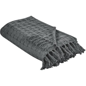 Tagesdecke Dunkelgrau Baumwolle 220x200 cm Strukturiert mit Fransen Modern Schlafzimmer Wohnzimmer Sofadecke Überwurf für Sofa Bett Sessel