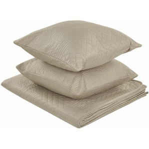Tagesdecke Taupe aus Polyester 160 x 220 cm 2 Kissen mit geprägtem Muster Bettüberwurf Dekorativ für Doppelbett Schlafzimmer modernes Bettzeug
