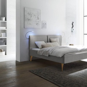 Hasena Polsterbett Tamara, Farbe: Wildbuche natur, geölt, Bezugsfarbe: Pepe grey, verschiedene Größen