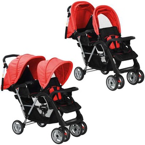 Tandem-Kinderwagen Stahl Rot und Schwarz