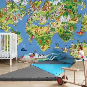 Tapete Kindertapete Große Und Lustige Weltkarte 1,9m L x 288cm B