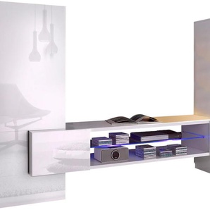 Wohnwand TECNOS AKKA Kastenmöbel-Sets weiß Hochglanz Wohnwände TV-Wand Wohnwand Sideboards Front Korpus lackiert, schieferfarben matt