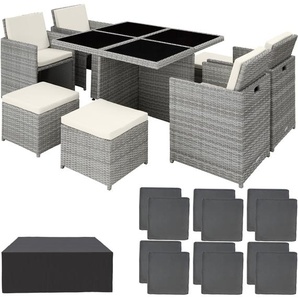 TecTake Manhattan Aluminium Rattan Sitzgruppe 4+4+1 mit Schutzhülle Variante 2 hellgrau (TT403756)