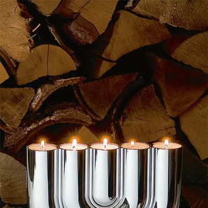 Teelichthalter Double U Philippi silber, Designer Boris Kupczik, 15x22x4.5 cm