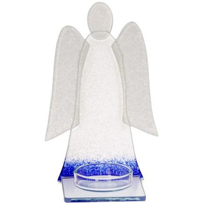 Teelichthalter Engel Fusingglas 14cm blau