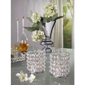 Teelichthalter-Set Lucy aus Aluminium / Glaskristall