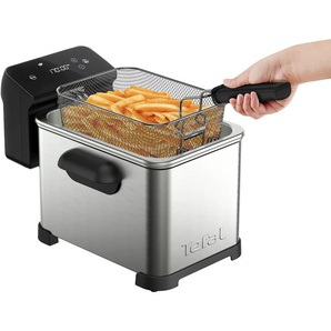 TEFAL Fritteuse FR507D Family Pro Digital Fritteusen 4 L, spülmaschinengeeignet, digitaler LED-Bildschirm schwarz (edelstahlfarben, schwarz) Fritteusen