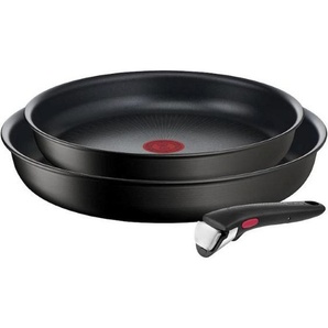 Tefal Pfannenset Ingenio Ultimate, Dunkelgrau, Metall, 3-teilig, rund, Made in Europe, abnehmbarer Griff, backofengeeignet, ergonomischer Griff, Kochen, Pfannen, Pfannensets