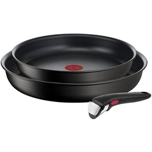 Tefal Pfannenset, Schwarz, Metall, 3-teilig, abnehmbarer Griff, backofengeeignet, antihaftbeschichtet, ergonomischer energiesparend, Kochen, Pfannen, Pfannensets
