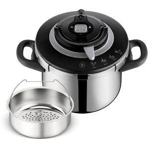 Tefal Schnellkochtopf Clipso+ CHEF, 6 Liter Dampfkochtopf, Edelstahl, 4 Kochprogramme, 6 Sicherheitsstufen, abnehmbarer Timer