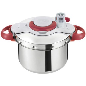 Tefal Schnellkochtopf Clipso Minut Perfect, Rot, Edelstahl, Metall, Kunststoff, 6 L, rund, 28.5x24.6x37 cm, breiter Schüttrand,mit Dampfablass,