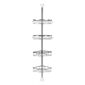 Skecten - Teleskop Duschregal,4 Ablagen Badregal Edelstahl Eckregal Höhenverstellbar 110-280cm (Edelstahl/4 Ablagen)