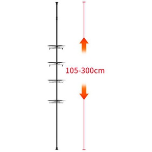 Teleskop Duschregal Metall Eckregal mit 4 Körben Gesamthöhe 105-310 cm, Edelstahl, ohne Bohren, Duschkorb für Bad und Küche Schwarz