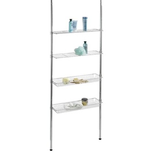 Wenko - Teleskopregal Ellera - 2 ausziehbare Haltestangen, 2 Ablagen, 2 Ablagekörbe, Chrom