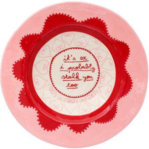 Teller Its ok i probably stalk you too keramik rosa rot / Ø 26 cm - Handbemalt - LAETITIA ROUGET - Rot